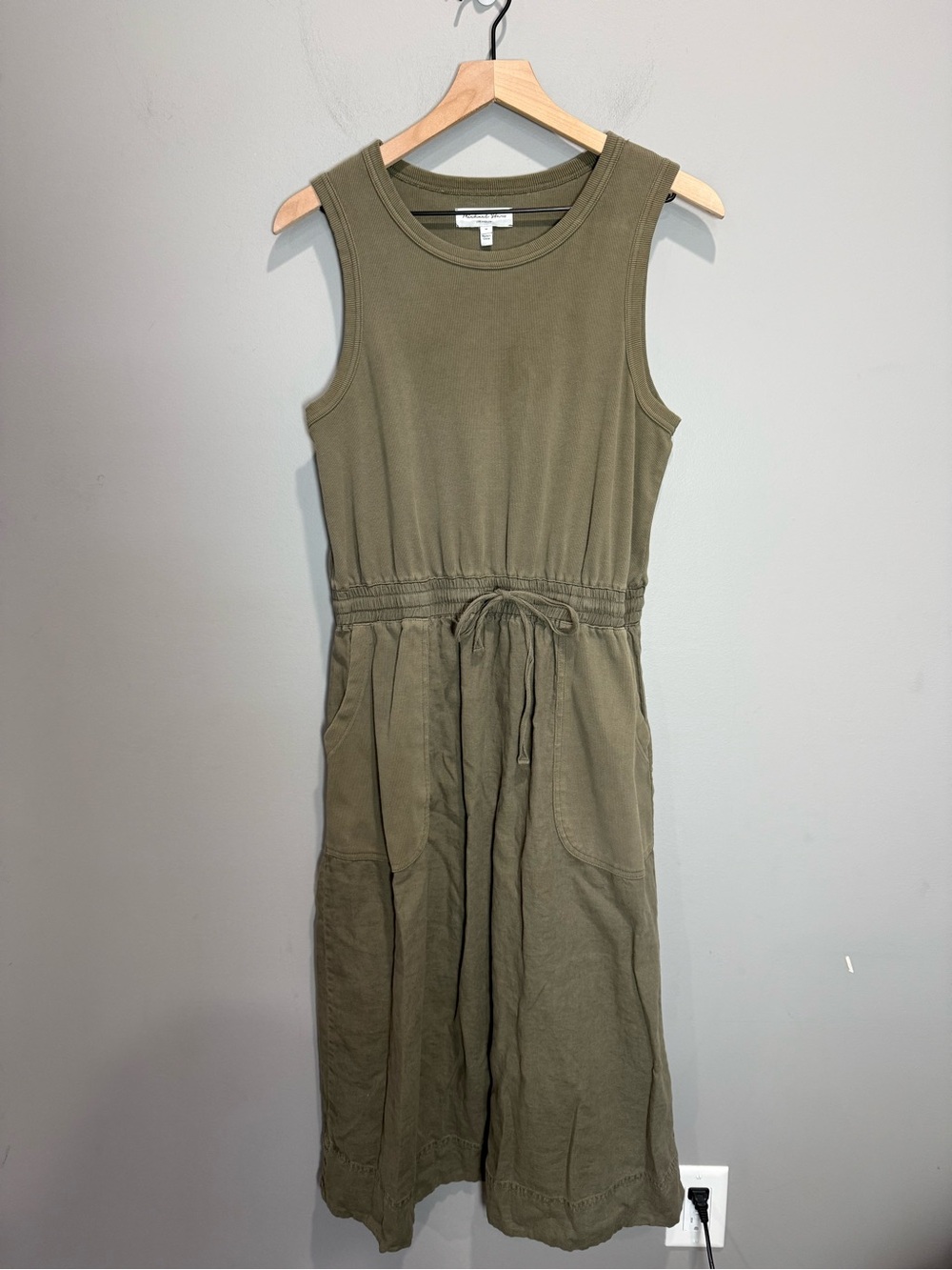 Michael Stars Wilhelmina Linen Blend Midi Dress M Olive Utility - Picture 2 of 8